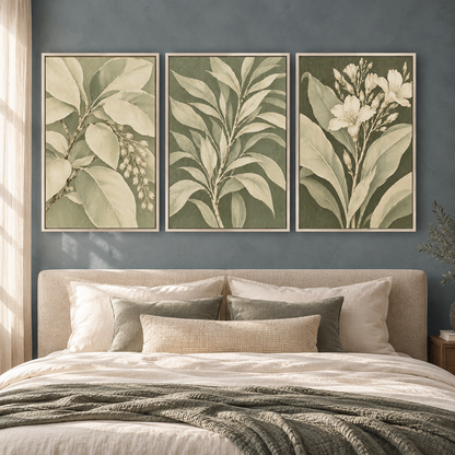 Sage Green Botanical Canvas Wall Art Set of 3