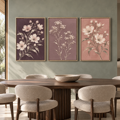 Vintage Blush Floral Canvas Wall Art Set of 3