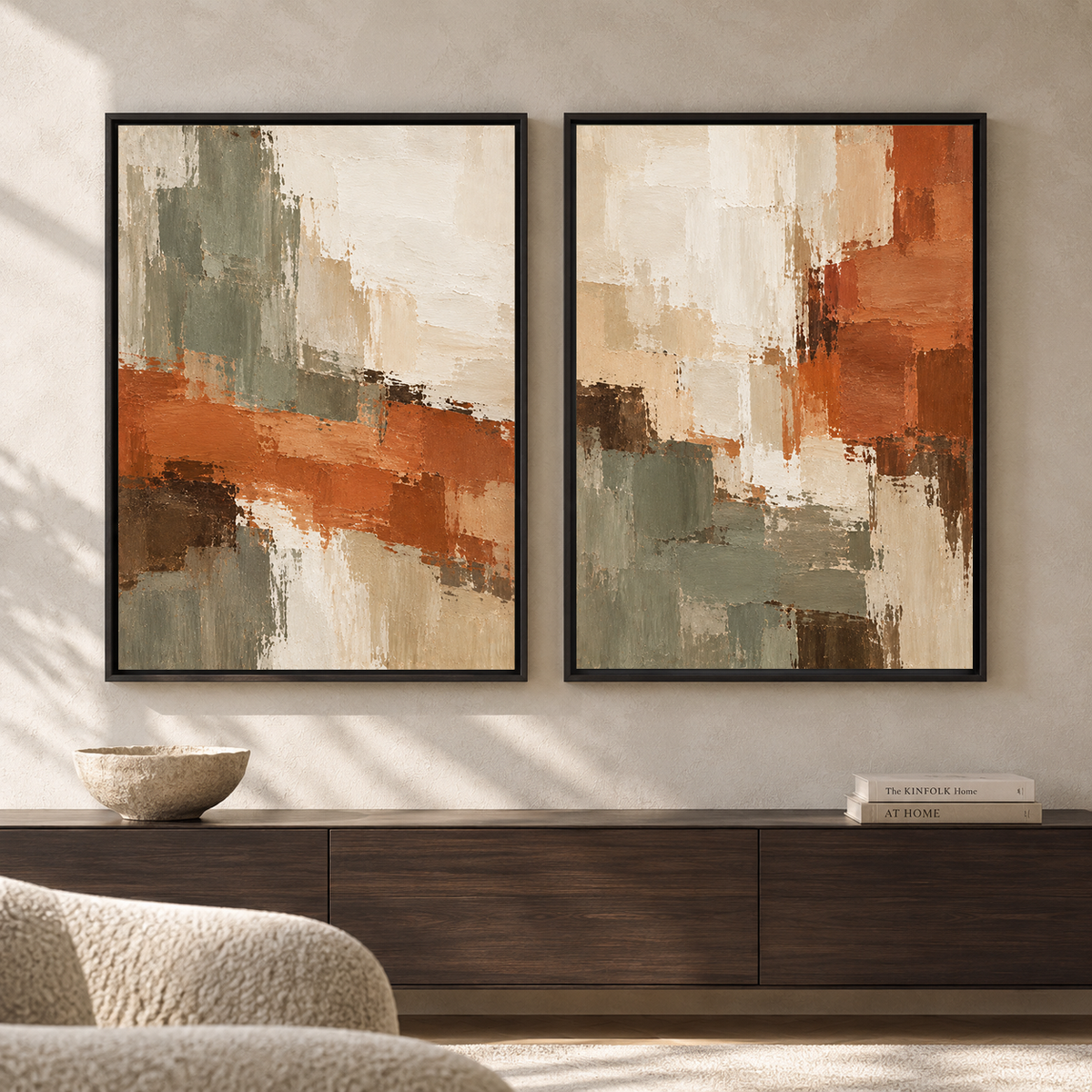 Terracotta Sage Abstract Wall Art Set of 2 Canvas Paintings