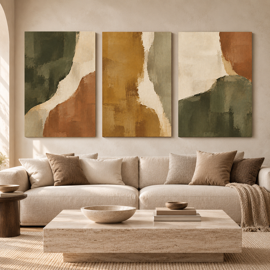 Earthy Organic Abstract Canvas Wall Art Set of 3