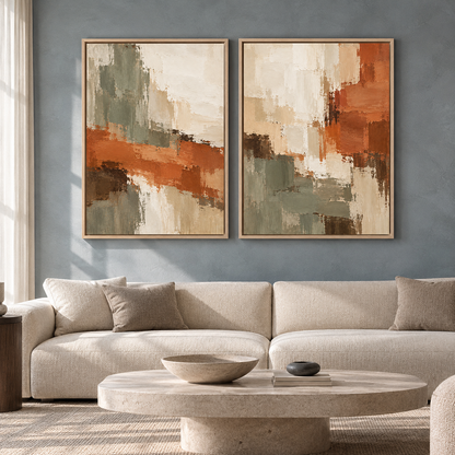 Terracotta Sage Abstract Wall Art Set of 2 Canvas Paintings