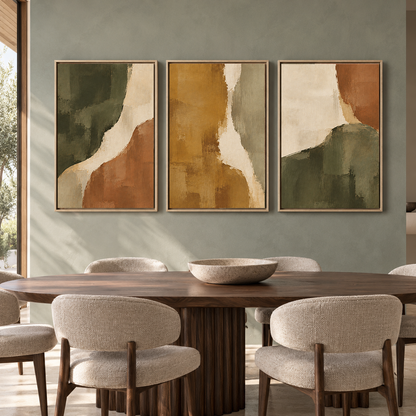 Earthy Organic Abstract Canvas Wall Art Set of 3