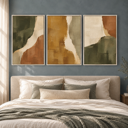 Earthy Organic Abstract Canvas Wall Art Set of 3