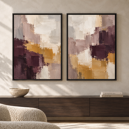 Plum Mustard Abstract Wall Art Set of 2