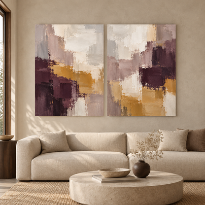 Plum Mustard Abstract Wall Art Set of 2