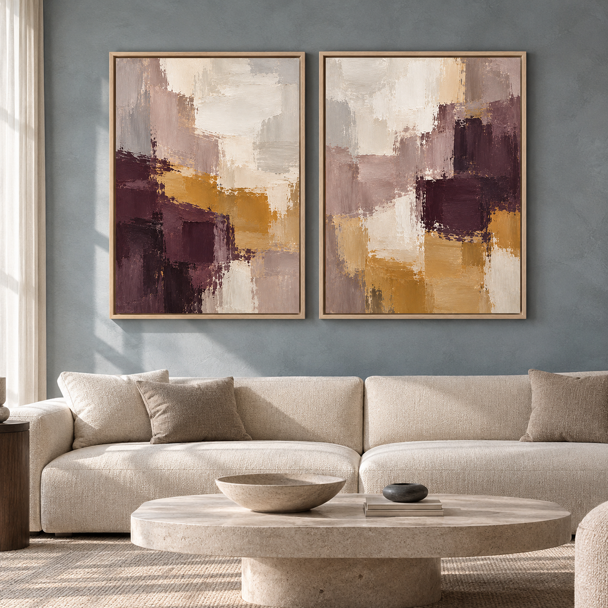 Plum Mustard Abstract Wall Art Set of 2