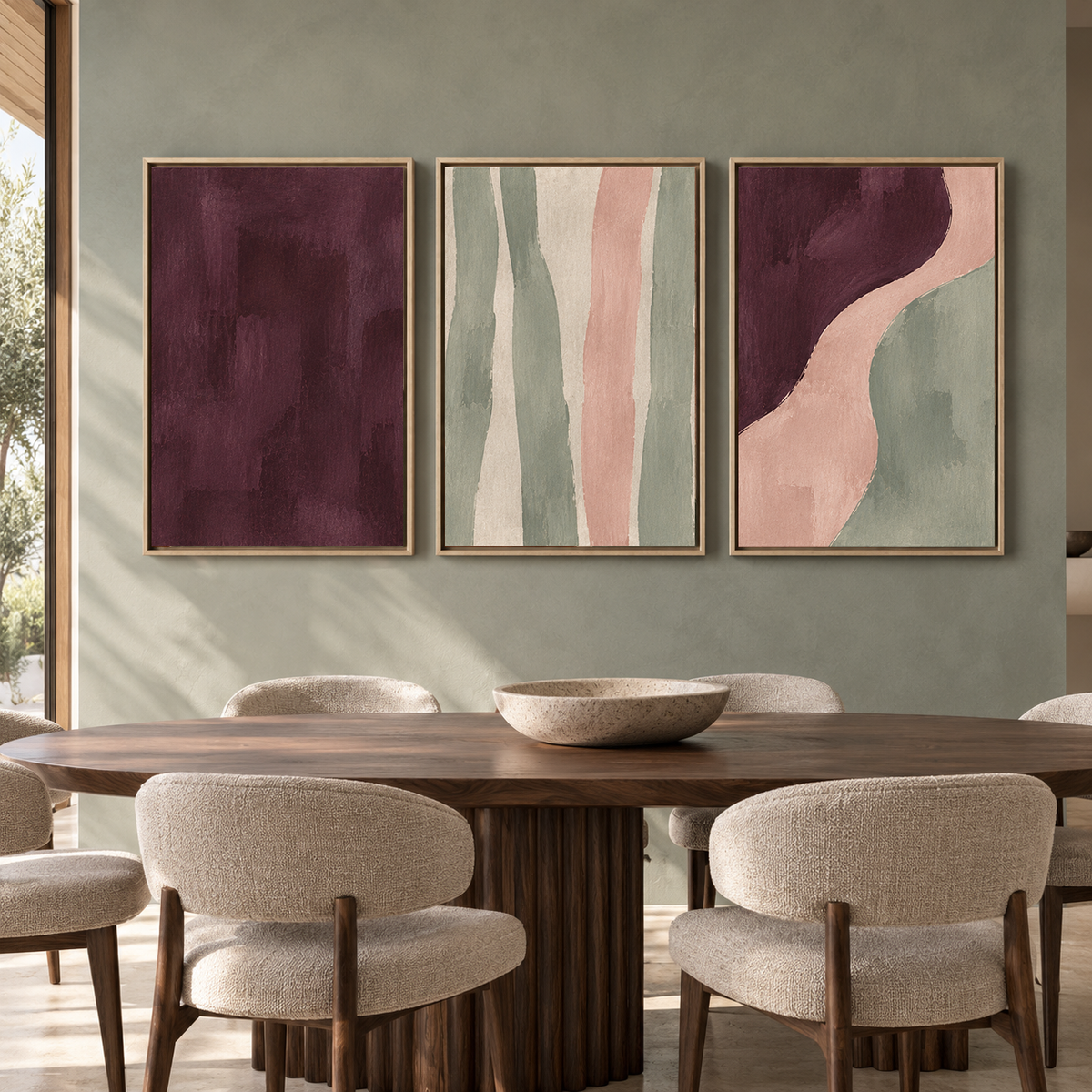 Burgundy Blush Abstract Canvas Wall Art Set of 3