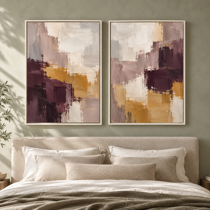 Plum Mustard Abstract Wall Art Set of 2