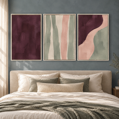 Burgundy Blush Abstract Canvas Wall Art Set of 3