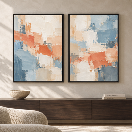 Blue Coral Abstract Wall Art Set of 2 Paintings