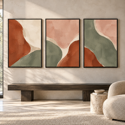 Terracotta Sage Organic Abstract Canvas Wall Art Set of 3
