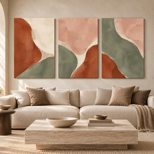 Terracotta Sage Organic Abstract Canvas Wall Art Set of 3