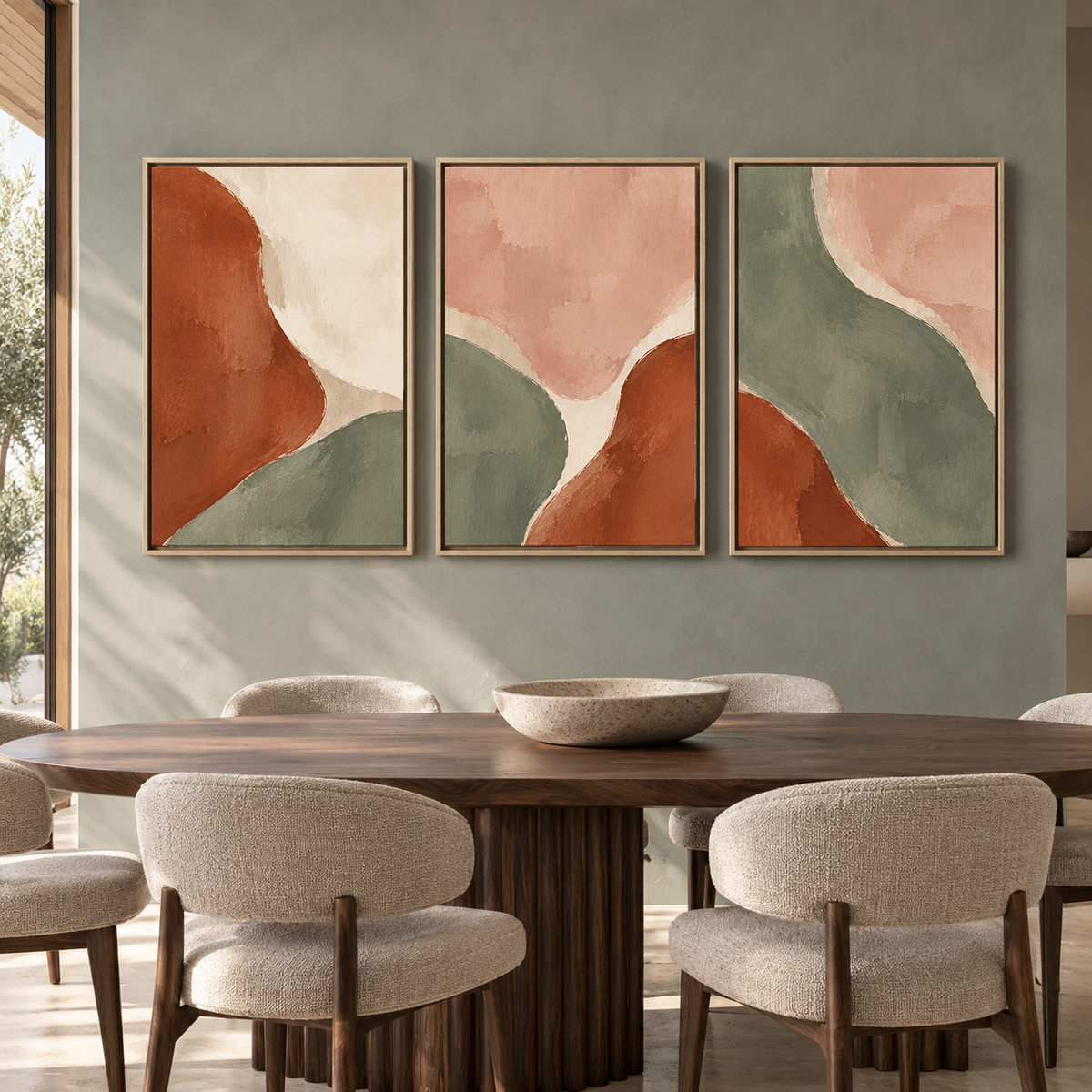 Terracotta Sage Organic Abstract Canvas Wall Art Set of 3
