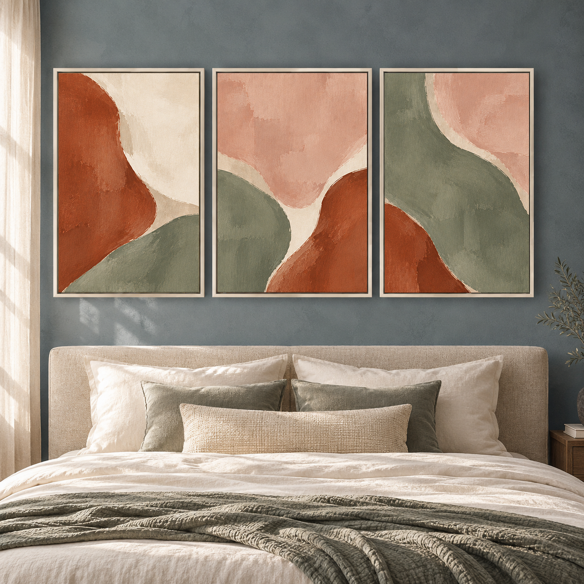 Terracotta Sage Organic Abstract Canvas Wall Art Set of 3