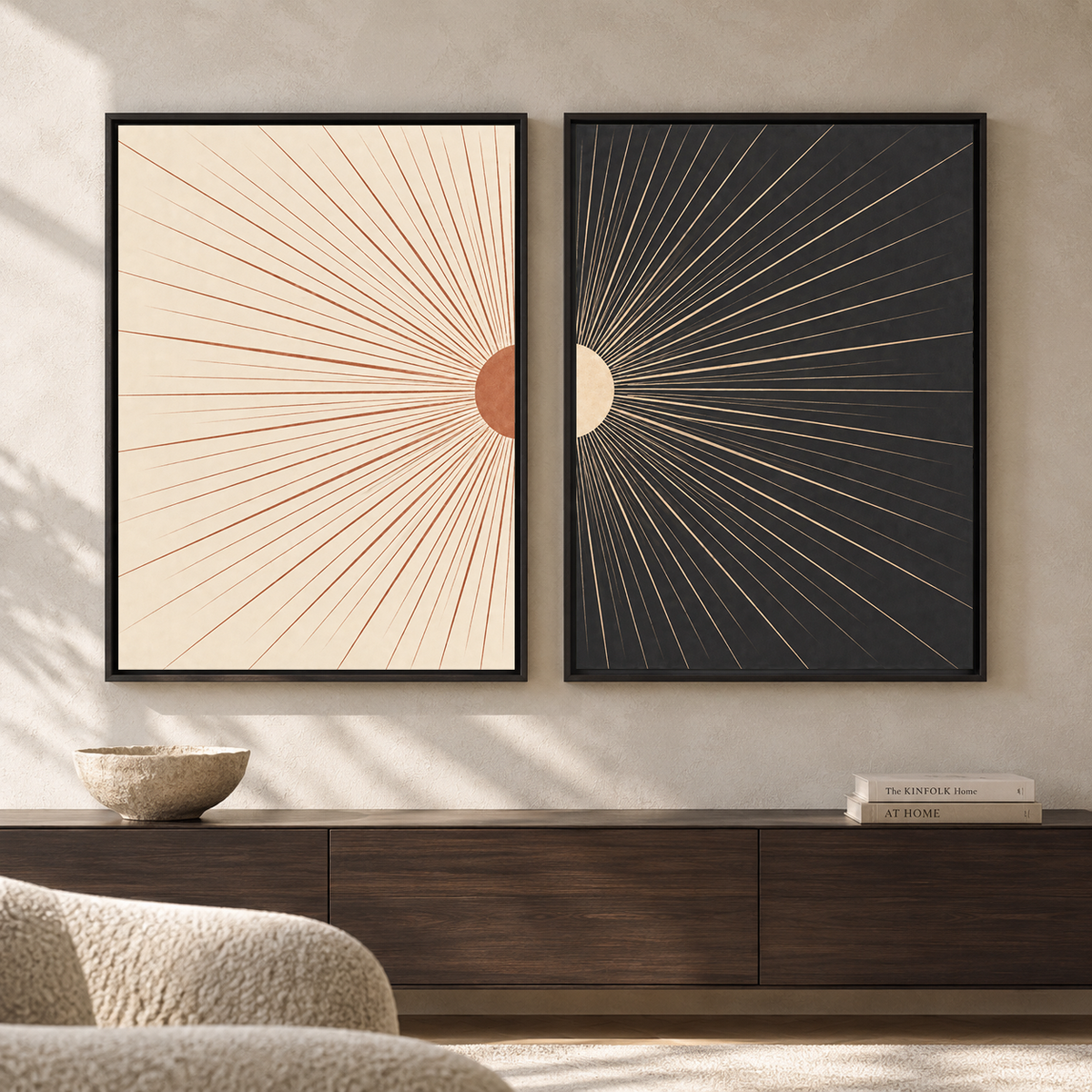 Modern Sunburst Diptych Canvas Wall Art Set of 2