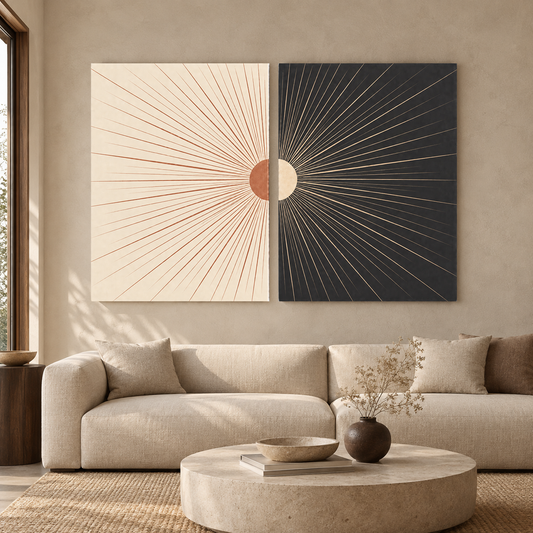 Modern Sunburst Diptych Canvas Wall Art Set of 2