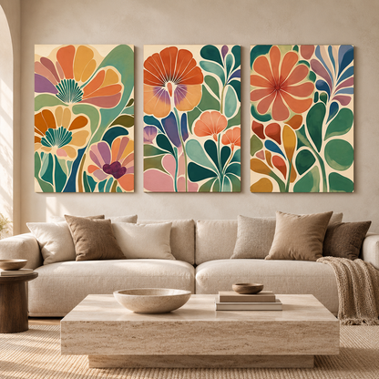 Colorful Modern Floral Canvas Wall Art Set of 3