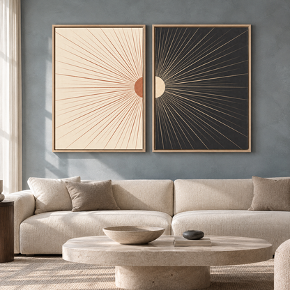 Modern Sunburst Diptych Canvas Wall Art Set of 2