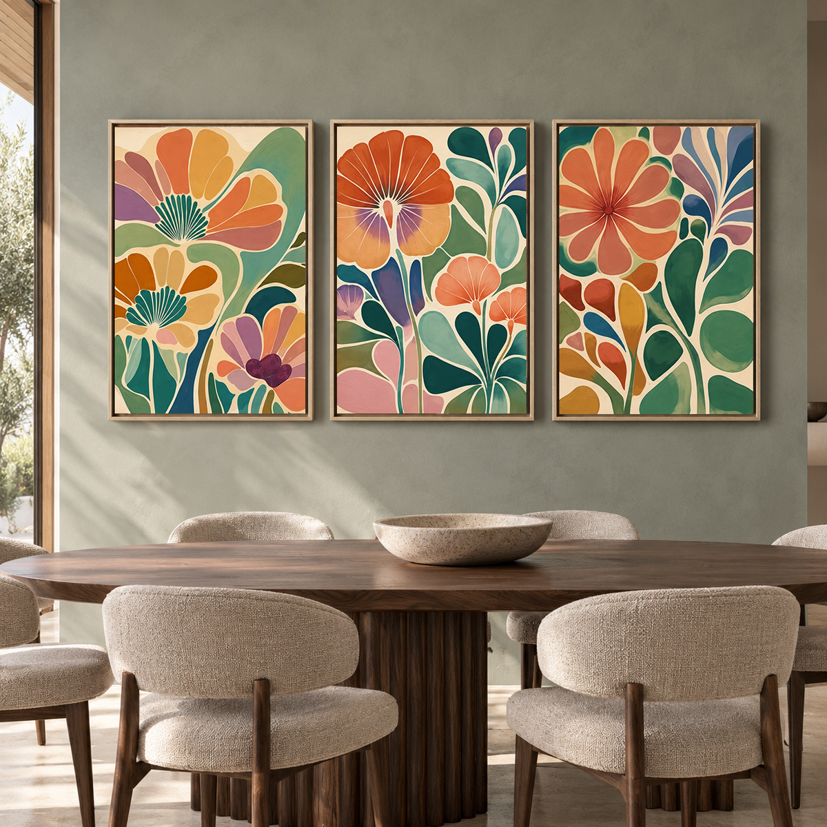 Colorful Modern Floral Canvas Wall Art Set of 3