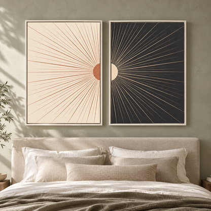 Modern Sunburst Diptych Canvas Wall Art Set of 2