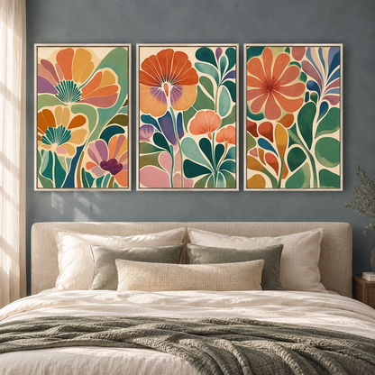Colorful Modern Floral Canvas Wall Art Set of 3