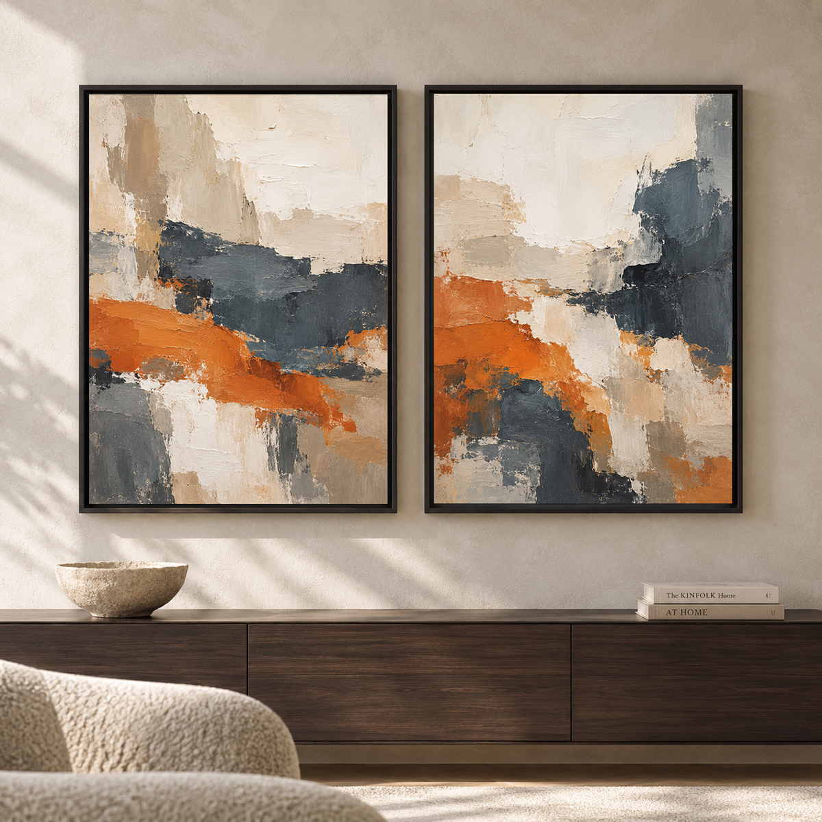 Expressive Modern Art Set of 2 with Bold Forms for Living Room