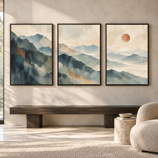 Blue Mountain Landscape Canvas Wall Art Set of 3