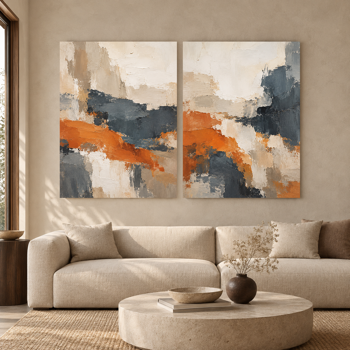 Expressive Modern Art Set of 2 with Bold Forms for Living Room