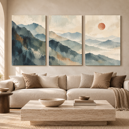 Blue Mountain Landscape Canvas Wall Art Set of 3
