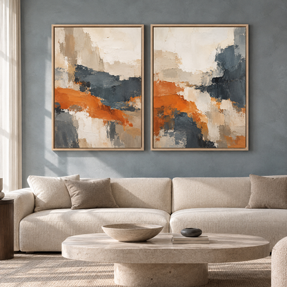Expressive Modern Art Set of 2 with Bold Forms for Living Room