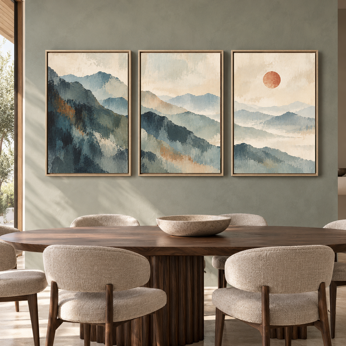 Blue Mountain Landscape Canvas Wall Art Set of 3