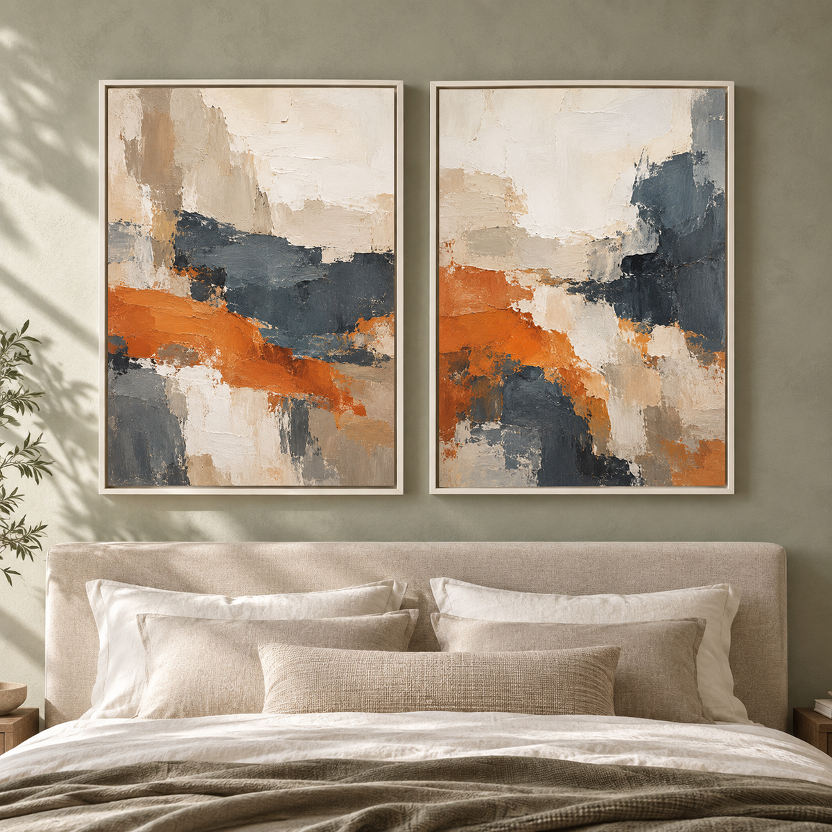Expressive Modern Art Set of 2 with Bold Forms for Living Room