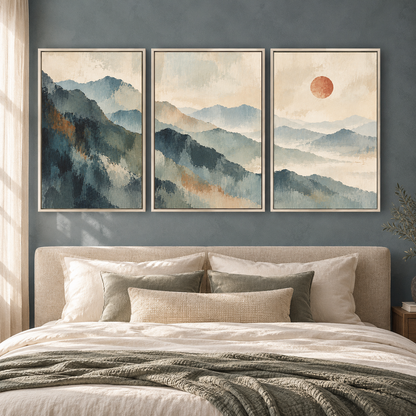 Blue Mountain Landscape Canvas Wall Art Set of 3