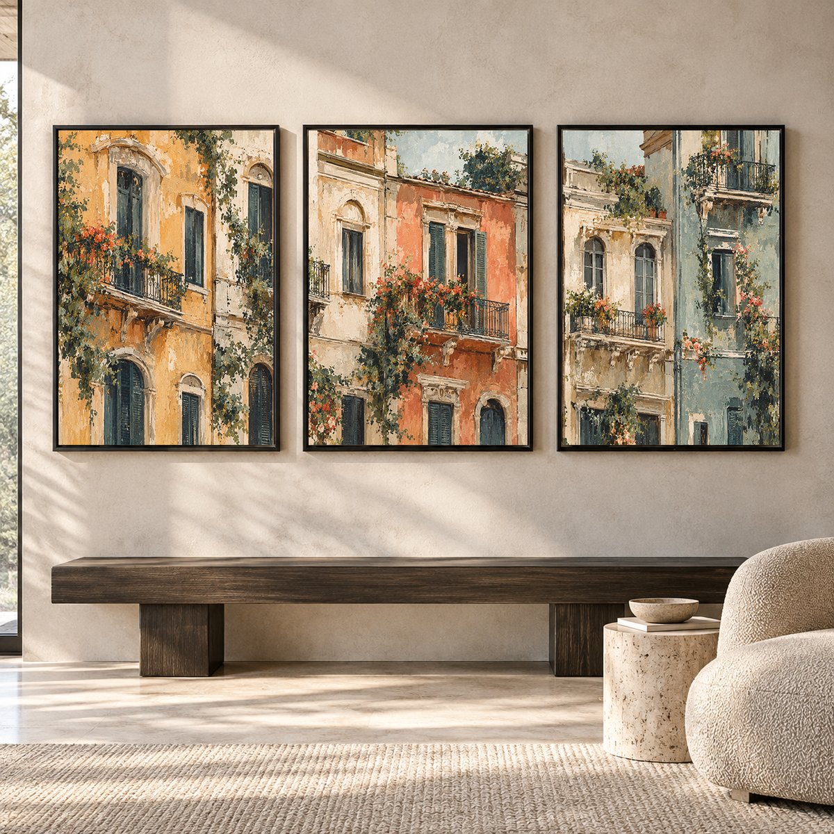 European Architecture Canvas Wall Art Set of 3