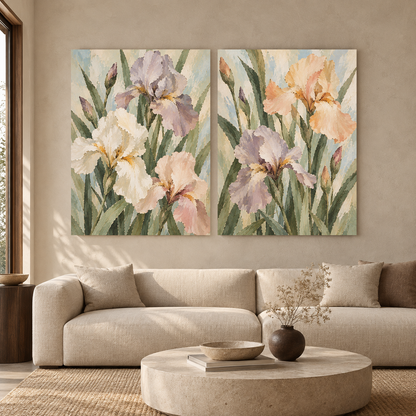 Botanical Iris Wall Art Set of 2 for Elegant Contemporary Interiors