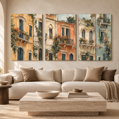European Architecture Canvas Wall Art Set of 3