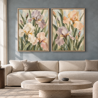 Botanical Iris Wall Art Set of 2 for Elegant Contemporary Interiors