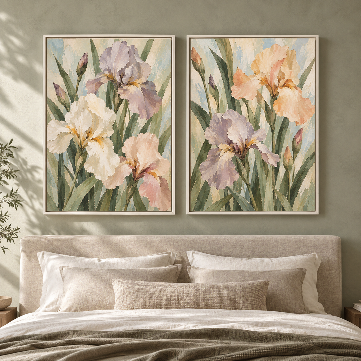 Botanical Iris Wall Art Set of 2 for Elegant Contemporary Interiors