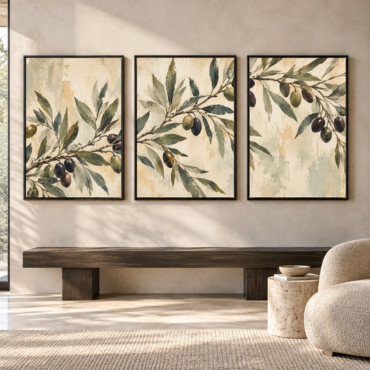 Olive Branch Botanical Canvas Wall Art Set of 3