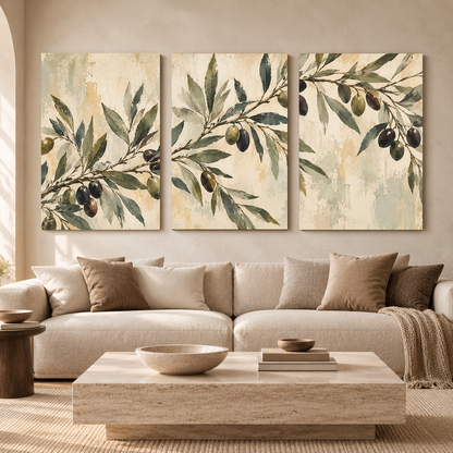 Olive Branch Botanical Canvas Wall Art Set of 3