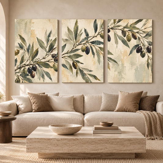 Olive Branch Botanical Canvas Wall Art Set of 3