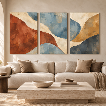 Earthy Modern Abstract Canvas Wall Art Set of 3