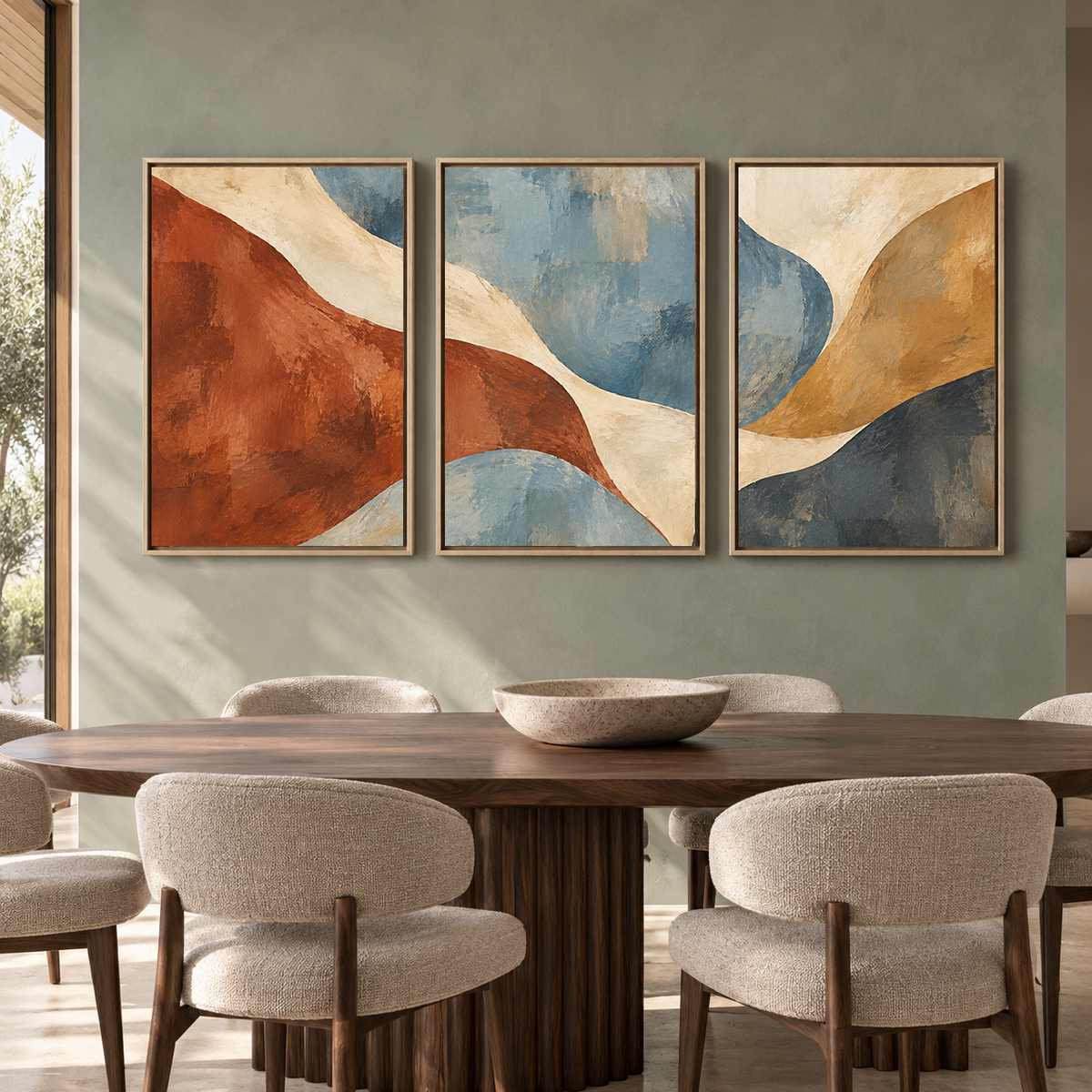 Earthy Modern Abstract Canvas Wall Art Set of 3