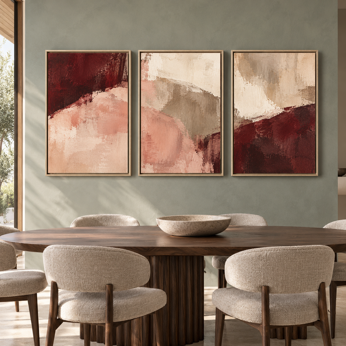 Burgundy Blush Abstract Canvas Wall Art Set of 3