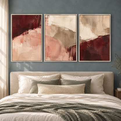 Burgundy Blush Abstract Canvas Wall Art Set of 3