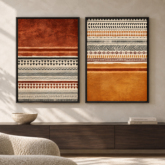 Tribal Pattern Canvas Wall Art Set of 2 for Modern Boho Interiors