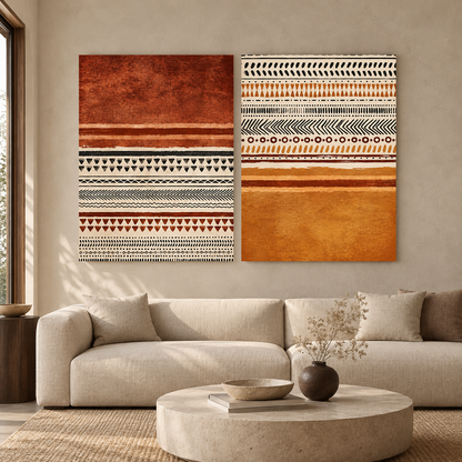 Tribal Pattern Canvas Wall Art Set of 2 for Modern Boho Interiors