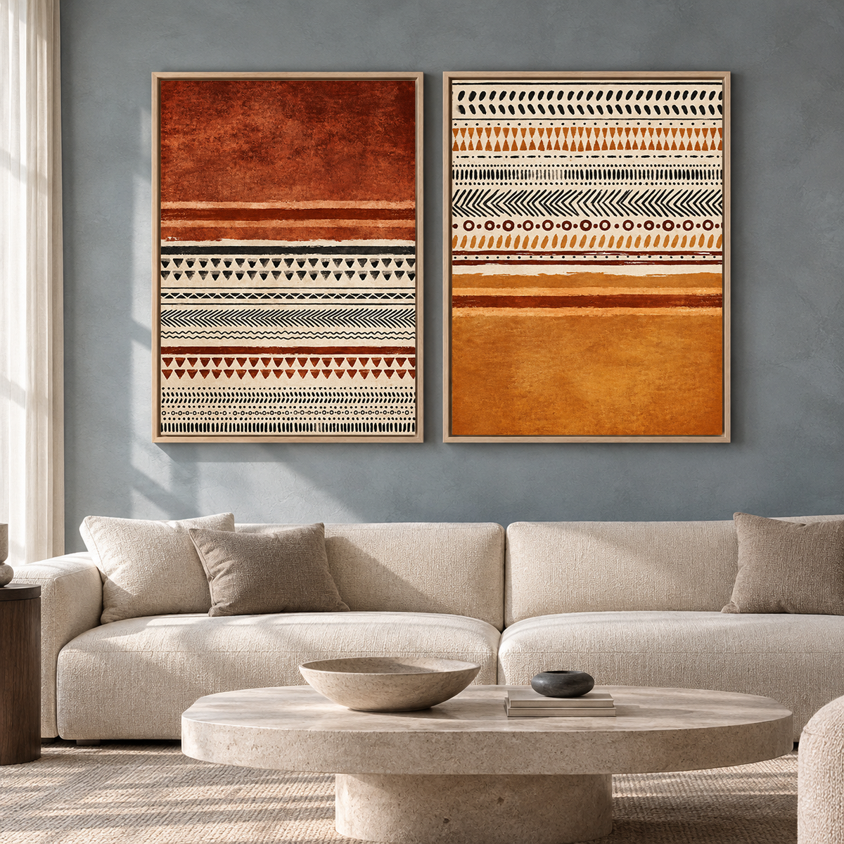 Tribal Pattern Canvas Wall Art Set of 2 for Modern Boho Interiors