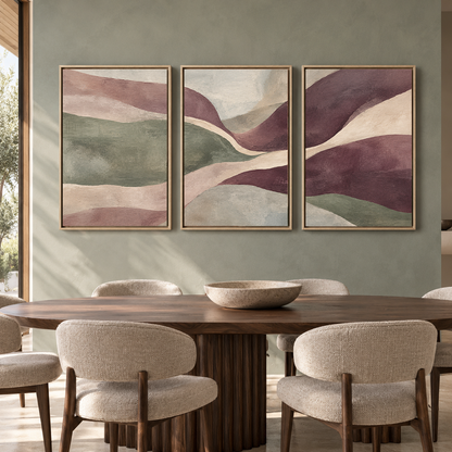 Plum Sage Flowing Abstract Canvas Wall Art Set of 3