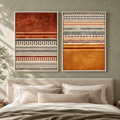 Tribal Pattern Canvas Wall Art Set of 2 for Modern Boho Interiors